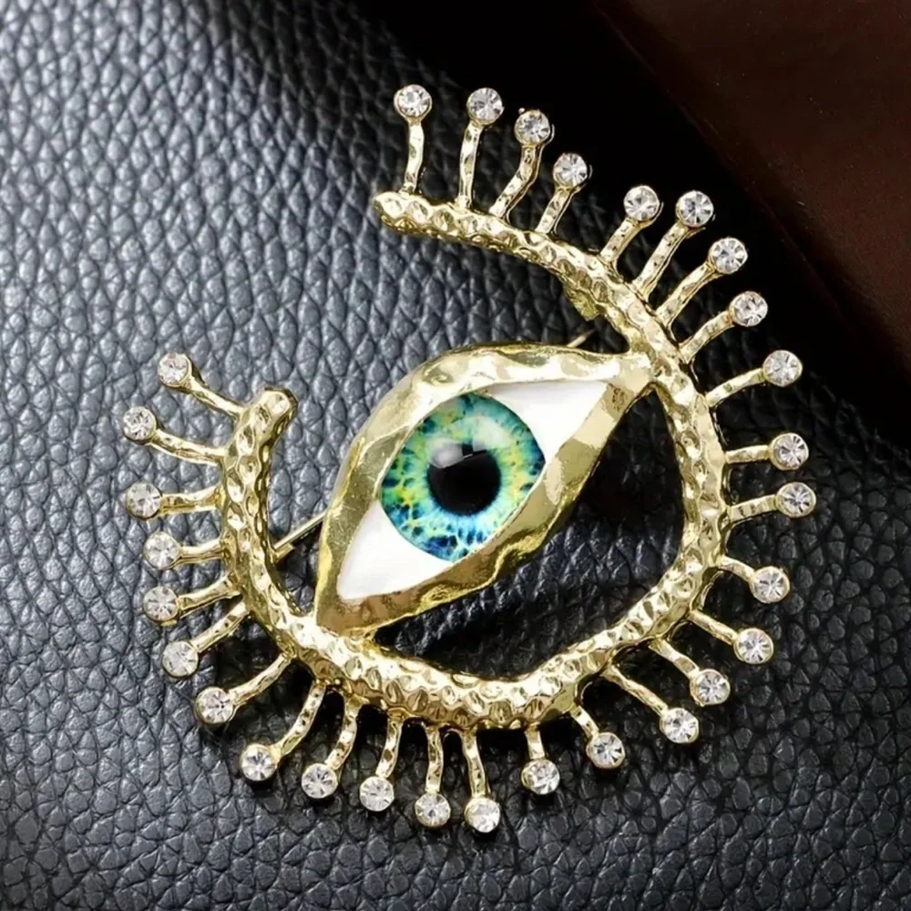 Green Eye Rhinestone Brooch Pin - Protective Lucky Gaze Holiday Gift 🧿 (Def)